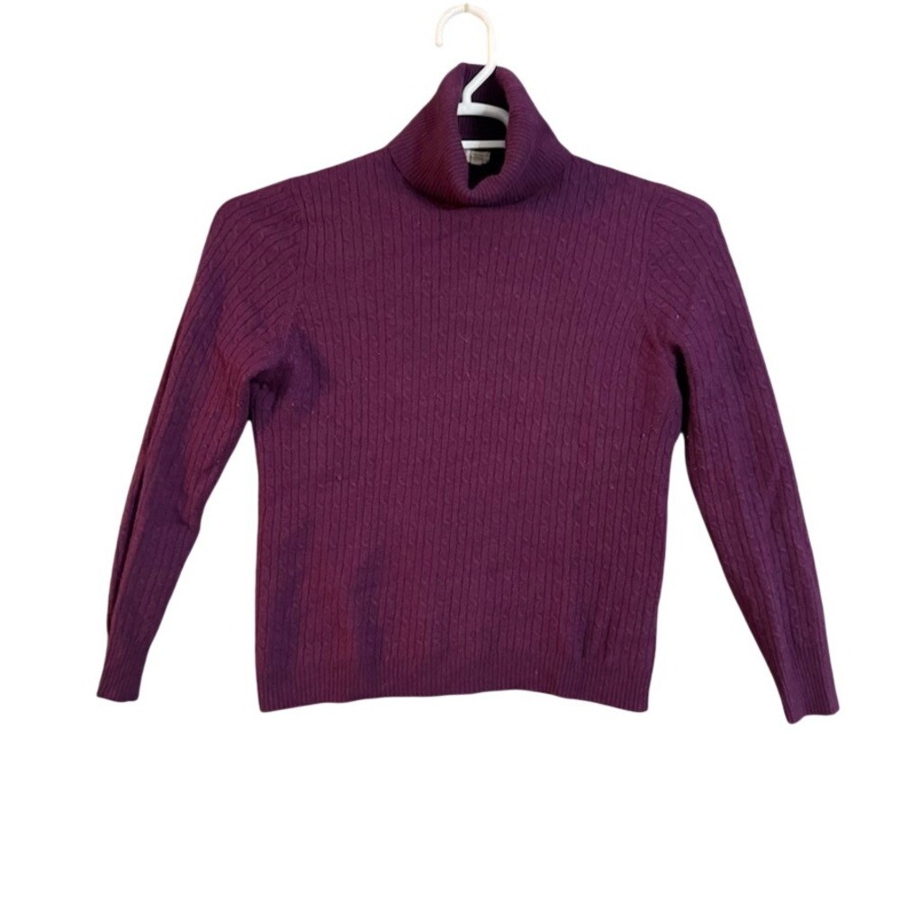 J.Crew Womens Purple Cable Knit Turtleneck Wool Cashmere Blend Sweater Size M